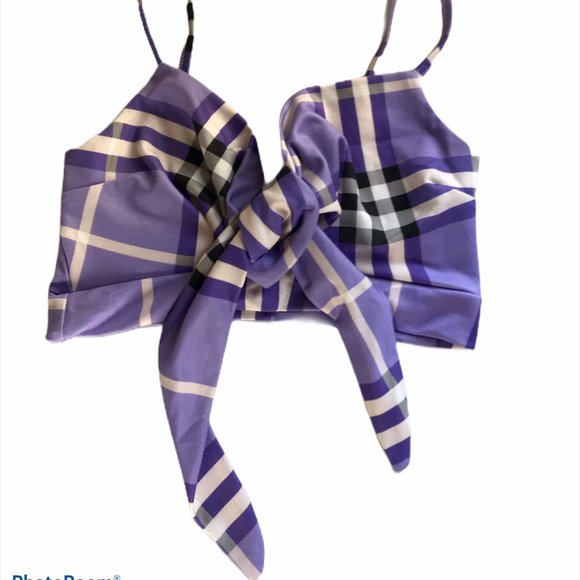Purple Plaid tie front crop top shirt size 8 - Picture 3 of 3